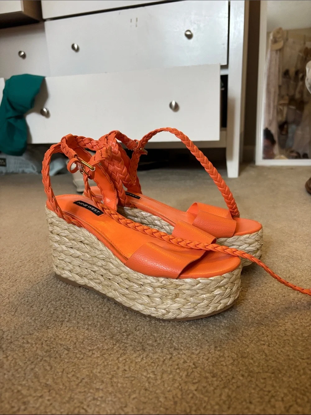 Nine West Braided Orange Espadrille Platform Sandals